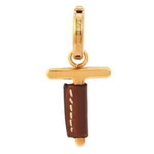 NEW Burberry Leather-Wrapped T Alphabet Charm in Light Gold/Tan